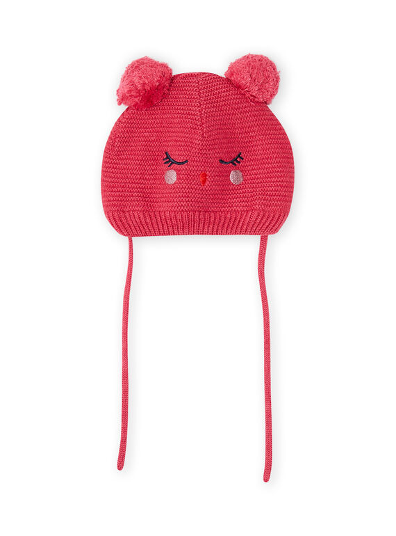 Berretto rosa vintage motivo gatto e pompon neonata MYIFUNBON / 21WI0966BOND332