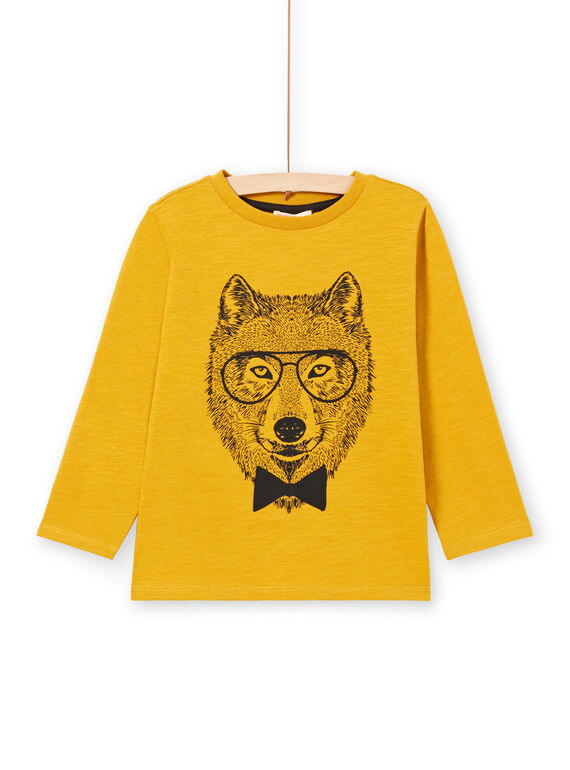 T-shirt maniche lunghe gialla motivo lupo bambino MOJOTEE6 / 21W902N3TML113
