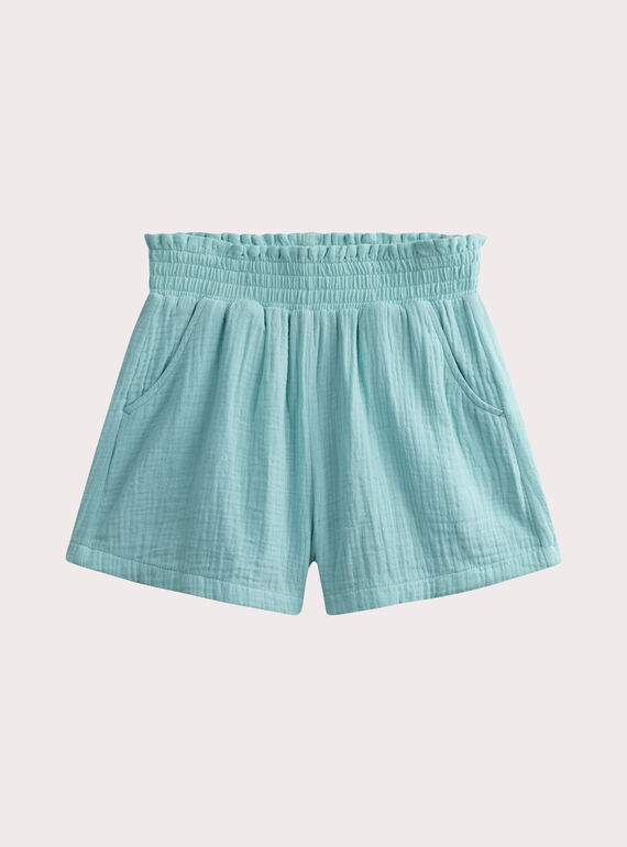 Shorts fluidi in garza di cotone blu turchese WATISHORT2 / 25S901U1SHO210