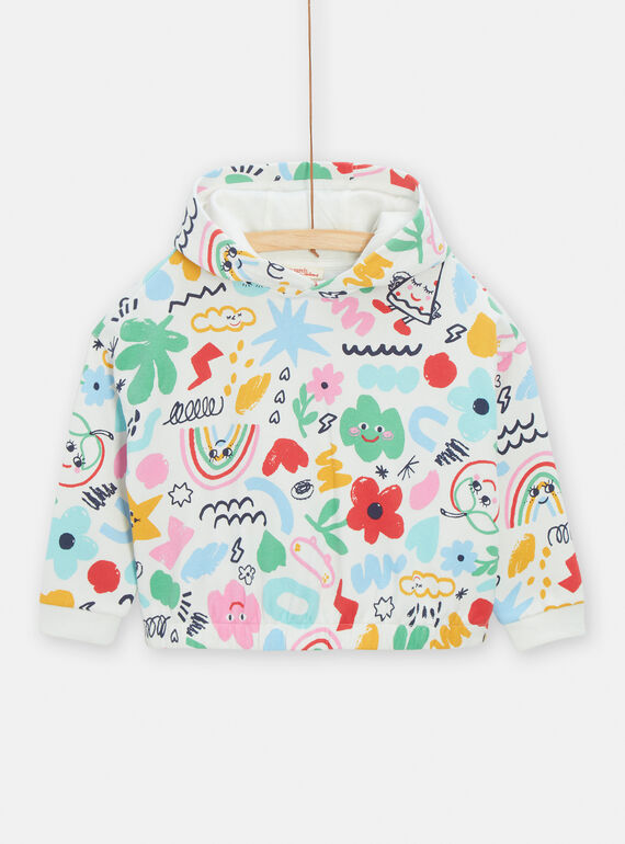 Felpa con cappuccio multicolore con stampa fantasia bambina TACLUSWEA / 24S901O1SWE001