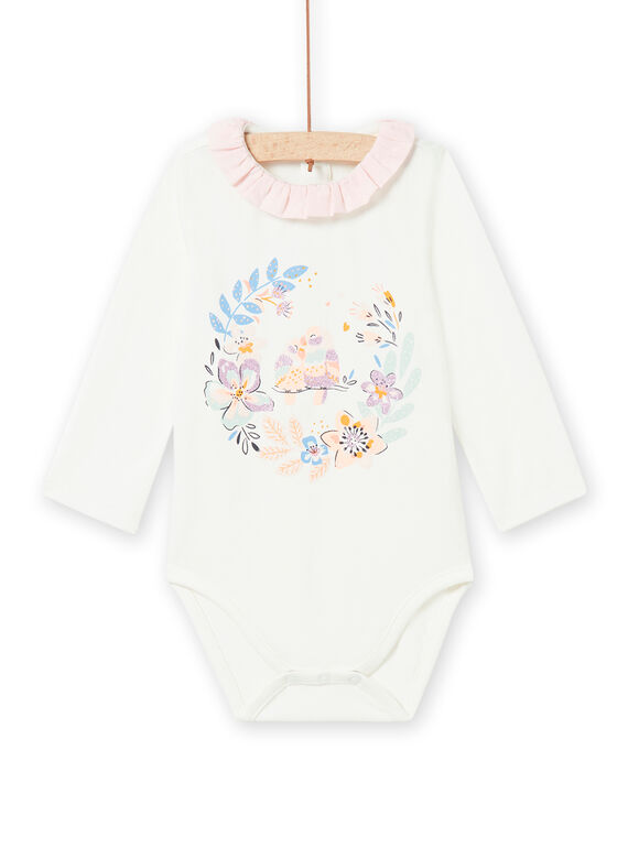 Body ecrù collo con volant motivo fantasia neonata NIMOBOD / 22SG09N1BOD001
