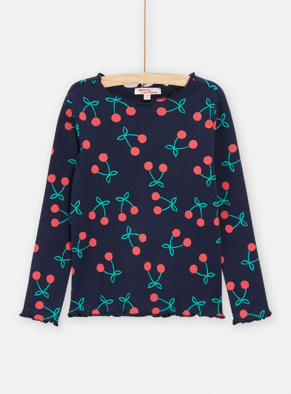 T-shirt blu scuro a stampa ciliegie bambina TAJOTEE4 / 24S901B2TMLC205