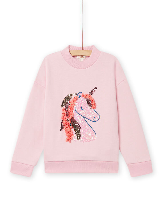Felpa rosa imbottita motivo unicorno con paillettes double face bambina NAVISWEA / 22S901M1SWED326