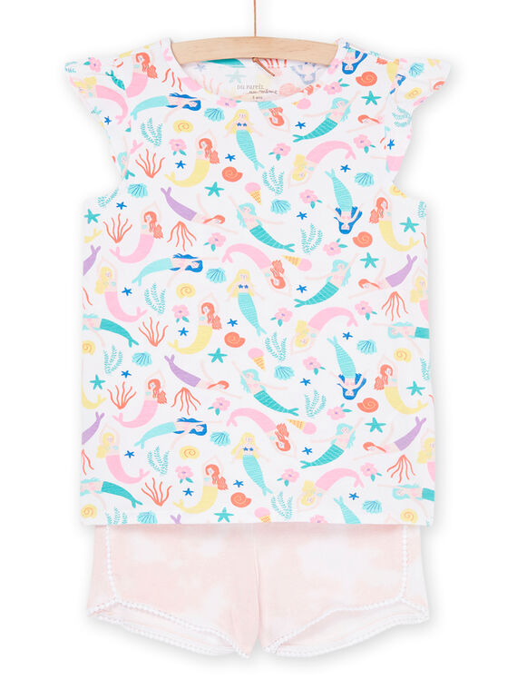 Pigiama bianco e rosa con stampa sirene e fondali marini REFAPYJMER / 23SH11H6PYJ000