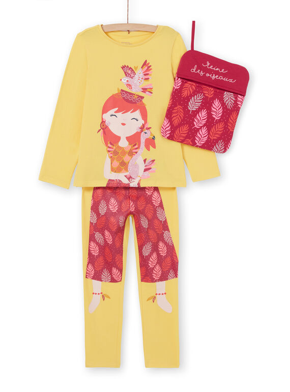 Pigiama giallo con stampa bambina con portapigiama LEFAPYJBIR / 21SH11S1PYGB116