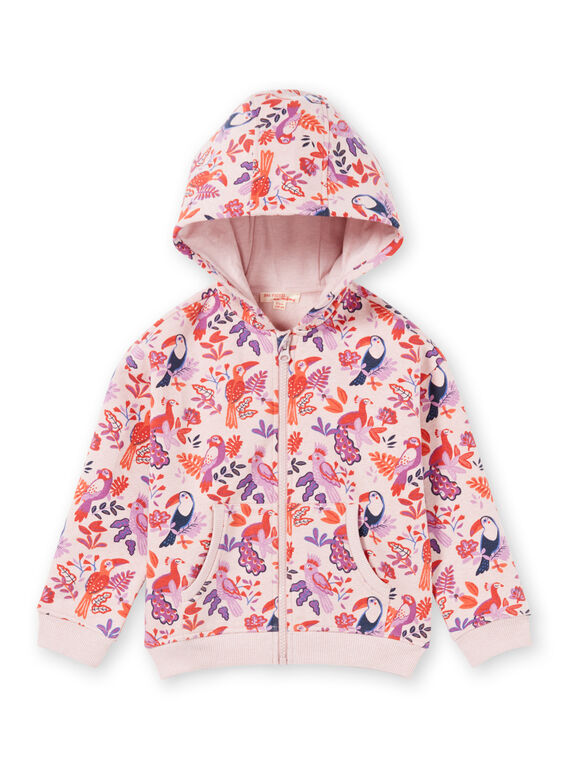 Felpa con cappuccio rosa e viola stampa pappagalli e a fiori bambina MAJOHAUJOG3 / 21W90113JGHD314