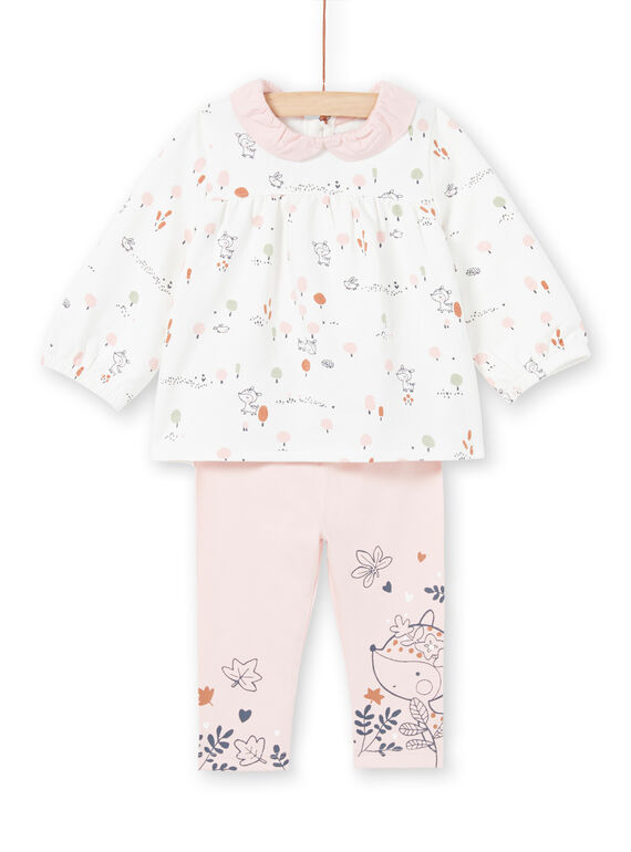 Camicia bianca e leggings rosa con stampa fantasia nascita bambina MOU1ENS2 / 21WF0341ENS001