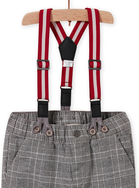 Pantaloni neri a quadri e bretelle a righe neonato MUNOPAN2 / 21WG10Q2PAN090