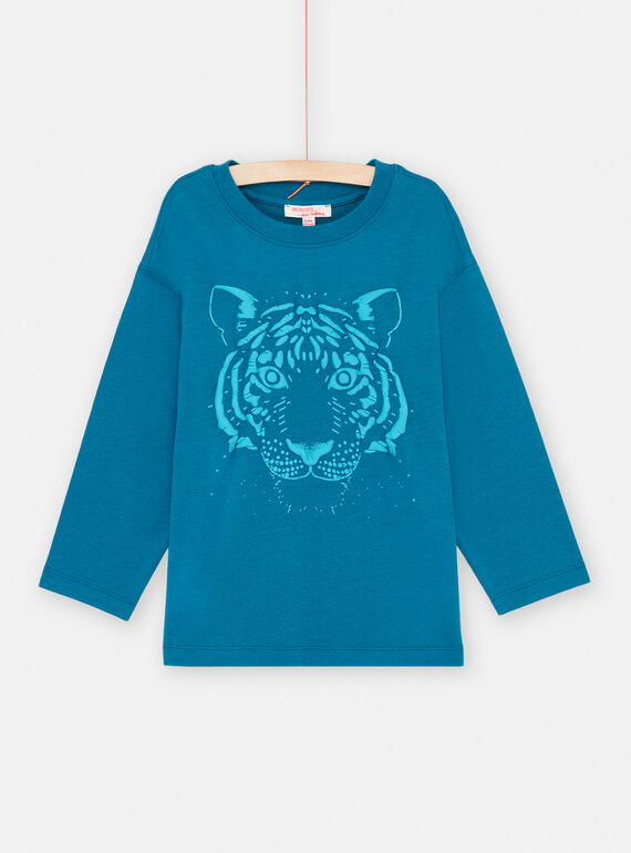 T-shirt turchese con motivo tigre bambino SOJOTIEP3 / 23W902G2TMLC217