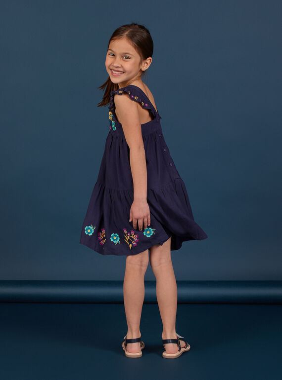 Abito navy stampa fiori colorati bambina LAMUMROB4 / 21S901Z2ROBC211
