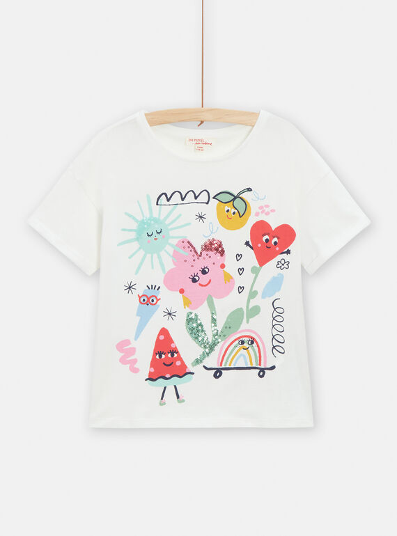 T-shirt ecrù con motivo fantasia bambina TACLUTI1 / 24S901O4TMC001