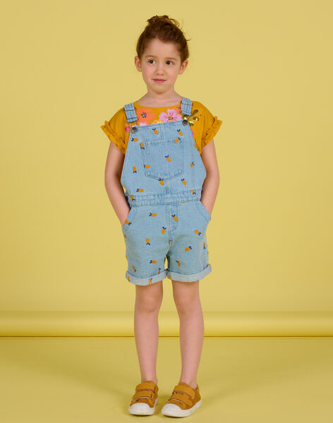 Salopette corta denim chiaro motivi limoni bambina NAHOSAC / 22S901T1SACP272