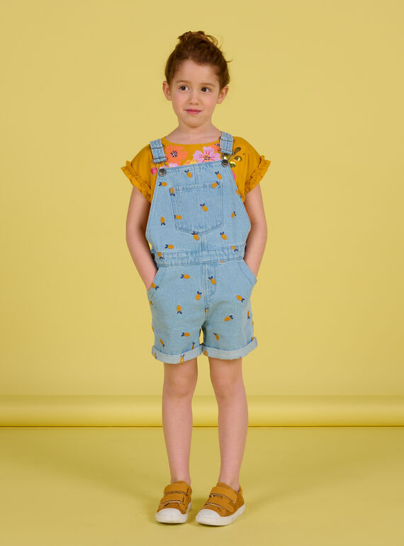 Salopette corta denim chiaro motivi limoni bambina NAHOSAC / 22S901T1SACP272
