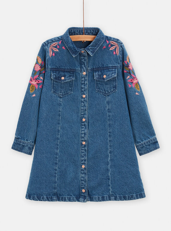 Abito in jeans blu con ricami a fiori bambina TACRIROB3 / 24S901L2ROBP274