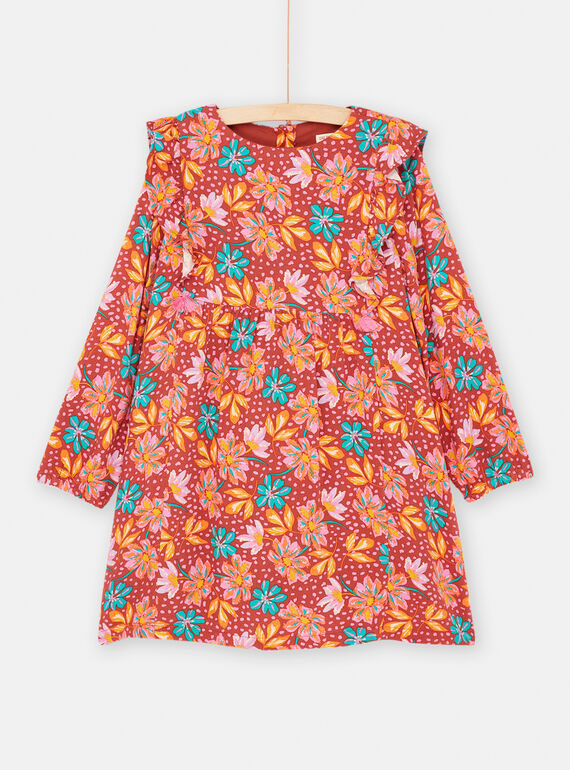 Abito con sfondo marrone e stampa a fiori bambina SAVEROB1 / 23W901J3ROBI806