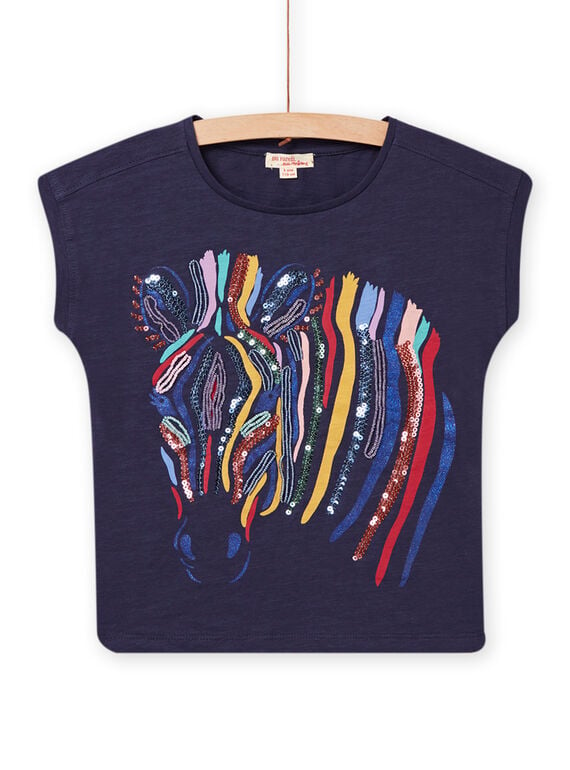 T-shirt navy con stampa zebra colorata bambina NALUTI2 / 22S901P1TMC070