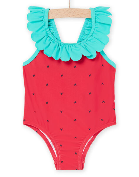 Costume intero rosso fragola con stampa cuori RYIMER1 / 23SI09RAMAIF515