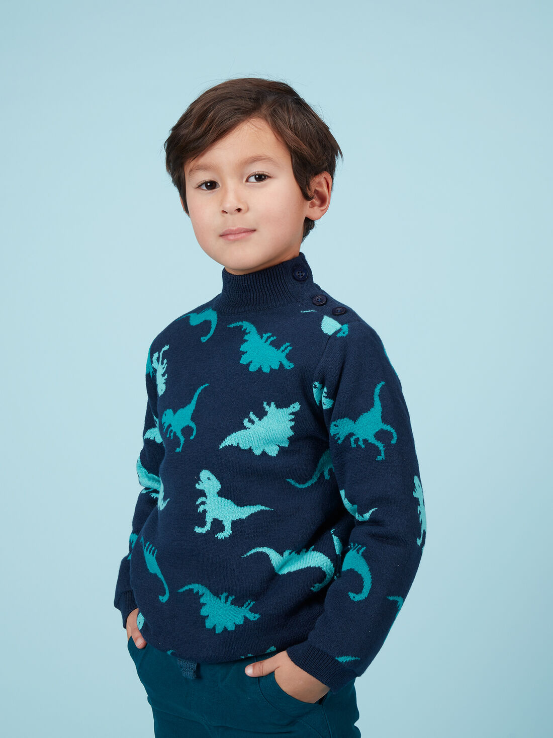 Maglia bambino jacquard dinosauri con fodera in pile acquisto online Maglia Felpa Cardigan DPAM