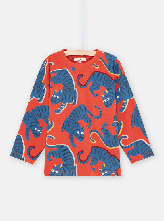 T-shirt mattone e blu con stampa pantera bambino SOFORTEE5 / 23W902K3TML506