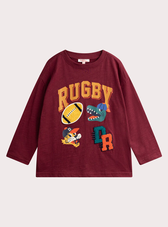 T-shirt bordeaux con decorazione rugby per bambino VOKOTEE3 / 24W90232TML503