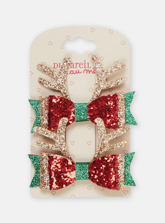 Set 3 pinze coccodrillo rosse e verdi Natale bambina SYAJOCLIC7 / 23WI01S1BRTF529