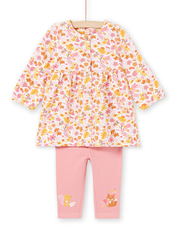 Abito rosa e giallo con stampa a fiori e leggings rosa neonata MISAUENS / 21WG09P1ENS632