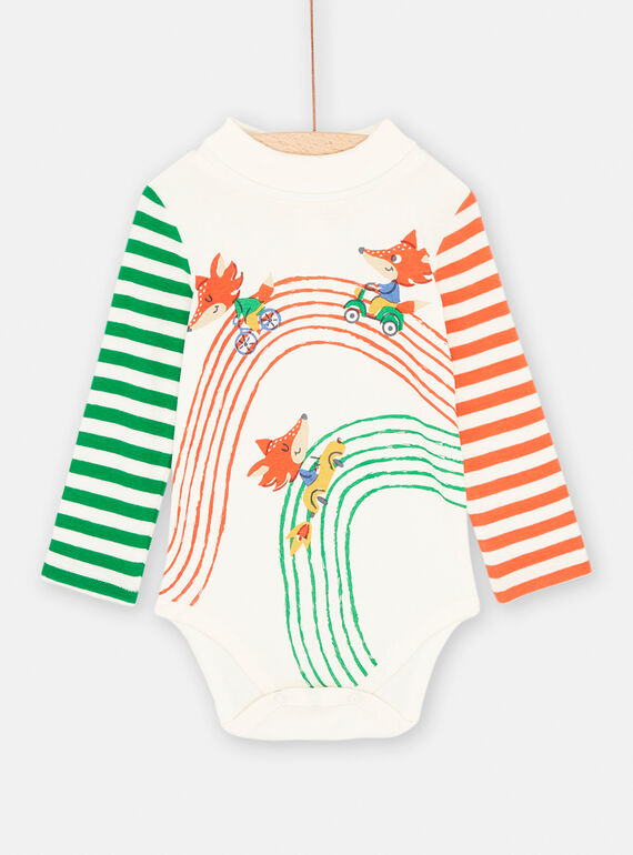Body ecrù scuro con maniche a righe neonato SUKHOBOD / 23WG10Q1BOD003