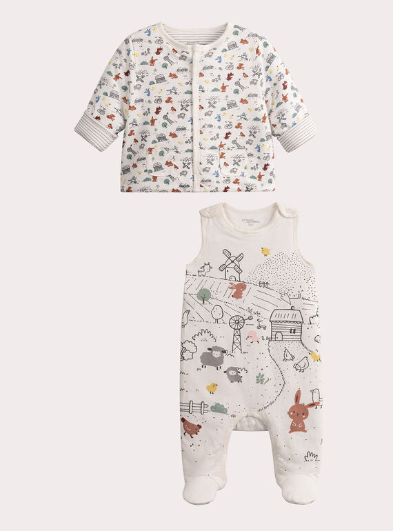 Tutina e cardigan stampato bianco sporco per neonato  VOU1ENS1 / 24WF05C1ENS001