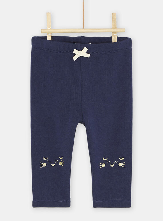 Pantaloni navy con ricami testa di animale neonata SIJOPANDOU2 / 23WG09B1PAN070
