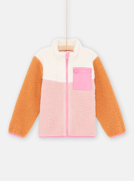 Giacca colorblock arancione, rosa ed ecrù in sherpa bambina SAJOCARF1 / 23W901M8CAR001