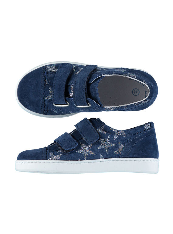 Sneakers da città in crosta di pelle con stampa stelle bambina FFBASSTAR / 19SK3542D3FC218
