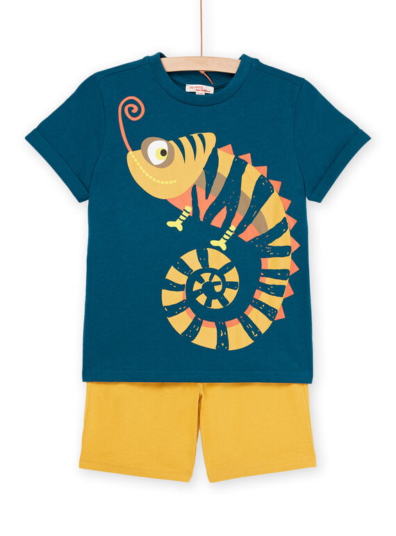 T-shirt blu con motivo camaleonte e bermuda gialli ROPLAENS4 / 23S902P2ENSC217