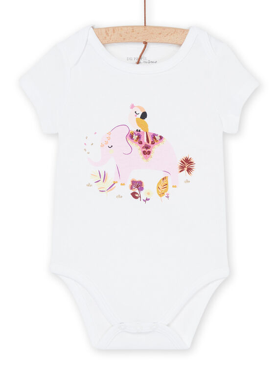 Body bianco con motivi elefante, uccello e fiori REFIBODANI / 23SH13E4BDL001