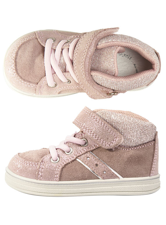 Sneakers laccio elastico crosta di pelle rosa neonata GBFBASPINK / 19WK37I1D3F030