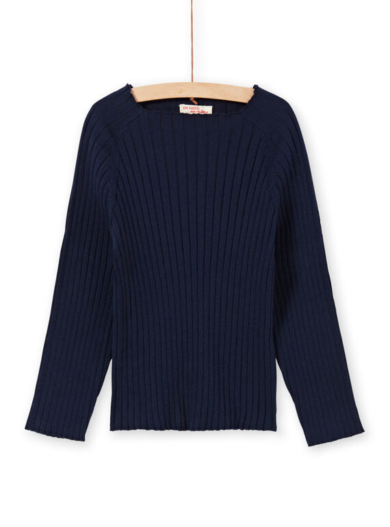 Maglia a tinta unita con maniche lunghe navy bambina MAJOPULL1 / 21W901N3PUL070