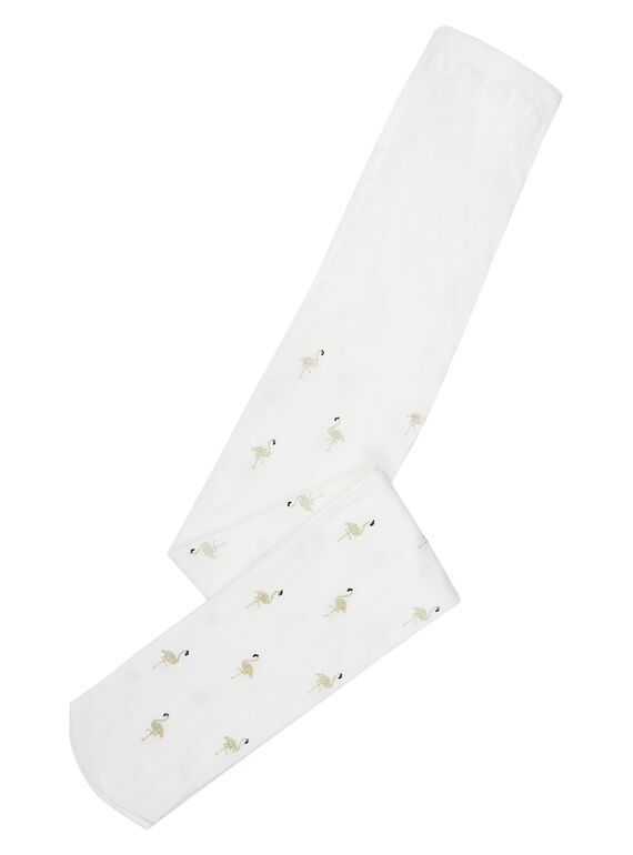 Collant bambina in poliammide bianco con stampa fenicotteri rosa glitter JYAPOECOL / 20SI01G1COL000
