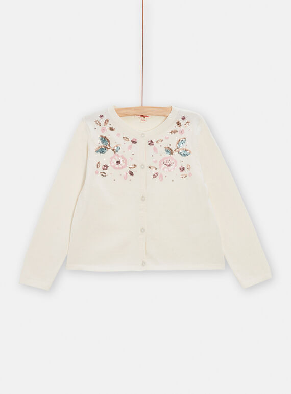 Cardigan ecrù con motivo a fiori e paillettes bambina TAPOCAR / 24S901M1CAR001