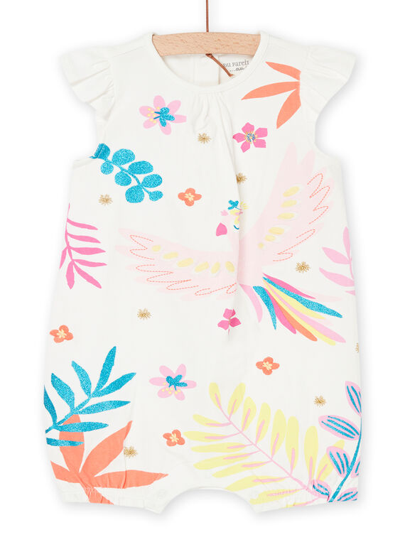 Tutina corta ecrù con stampa a fiori e animalier REFIGREPER / 23SH13H6GRE001