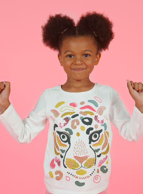 T-shirt ecrù e giallo bambina MAKATEE3 / 21W901I2TML001