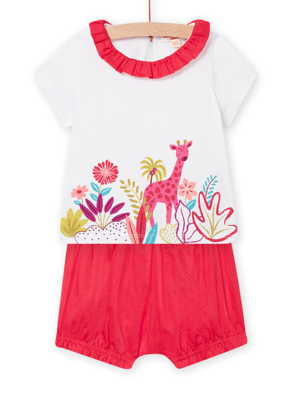 Set t-shirt e bloomer ecrù e rosso neonata NIFLAENS / 22SG09R1ENS001