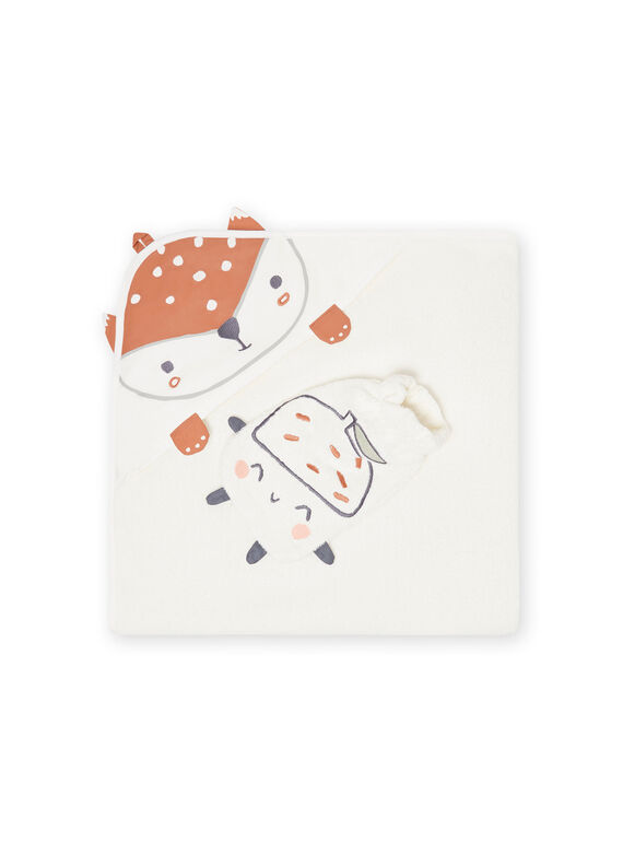 Mantella da bagno e guanto ecrù con motivo volpe nascita unisex MOU1POIN / 21WF4242POI001