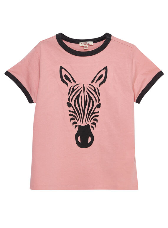 T-shirt bambino maniche corte rosa con zebra in rilievo. JODUTI5 / 20S902O5TMC318