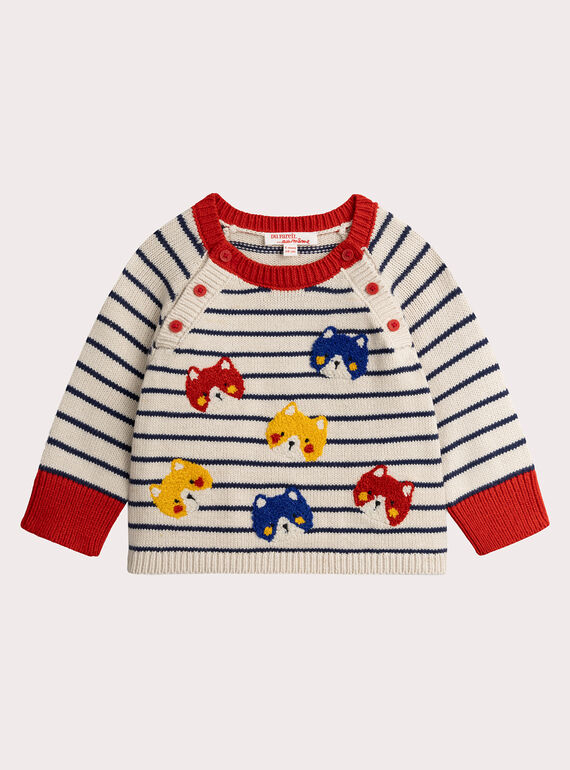 Maglione a righe con animazione volpe per bambino  VUROPUL / 24WG10P1PUL808
