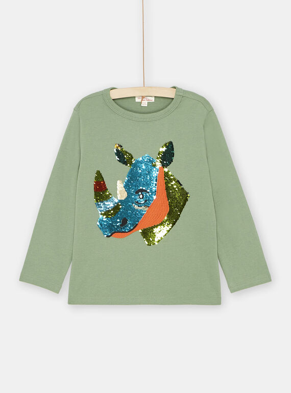 T-shirt verde con paillettes double face bambino SOKYOTEE3 / 23W902I2TMLG606