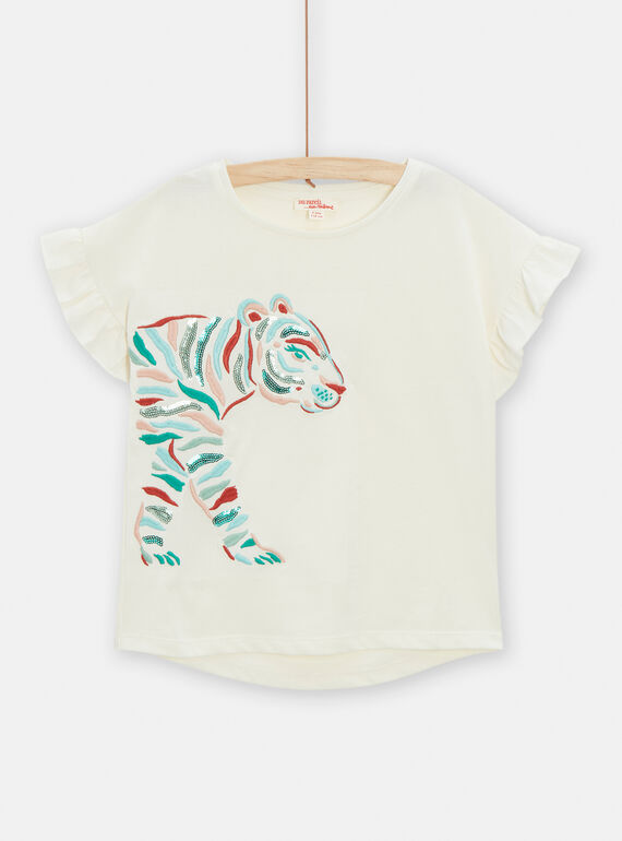 T-shirt ecrù con motivo tigre bambina TACOTI4 / 24S901N2TMC001