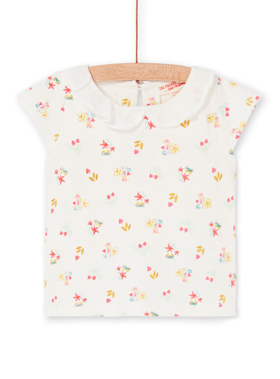 T-shirt ecrù e rosa stampa a fiori neonata LIVERBRA / 21SG09Q1BRA001