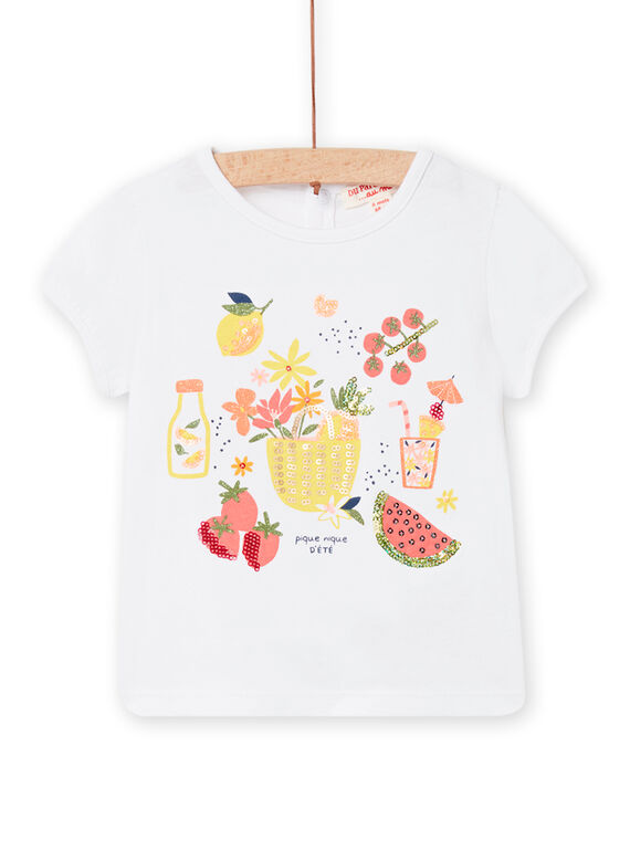 T-shirt bianca con motivi fantasia e paillettes neonata NIHOTI / 22SG09T1TMC000