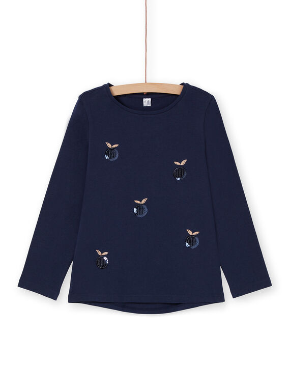 T-shirt blu notte a maniche lunghe con paillettes LAJOTEE2 / 21S90131D32C205