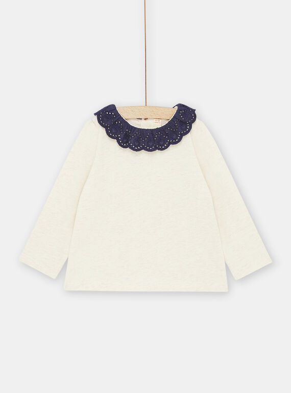 Top beige chiaro melange con collo navy neonata SIJOBRA4 / 23WG09B1BRAA011
