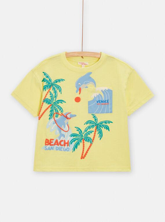 T-shirt giallo fluo con motivo delfini bambino TORYTI2 / 24S902U3TMC103